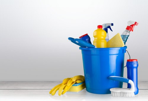 Professional carpet cleaners preparing a room